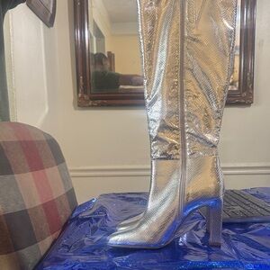 Silver over calf boots